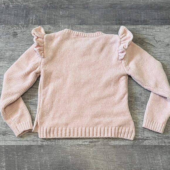 ZUNIE Girls Pink Chenille Unicorn Sweater XS 4/5 Sequin Applique Ruffle - Picture 6 of 7